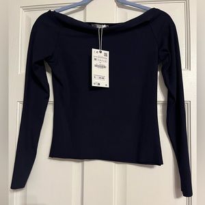 Zara NWT navy blue shirt and asymmetrical skirt